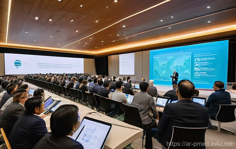 예방의학 분야 국제 학술대회 정보 - **Prompt:** "A vibrant, modern international health conference hall filled with a diverse group of m...