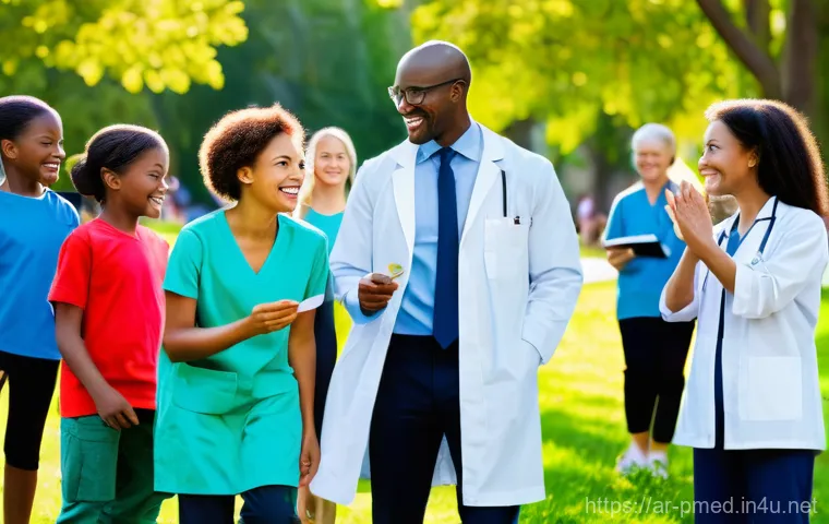 예방의학 직업 전망 분석 - **Prompt:** A vibrant and diverse community health fair taking place outdoors in a modern city park....